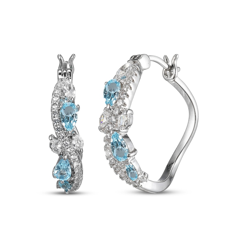 Main Image 1 of Multi-Shape Swiss Blue Topaz & White Lab-Created Sapphire Swirl Hoop Earrings Sterling Silver