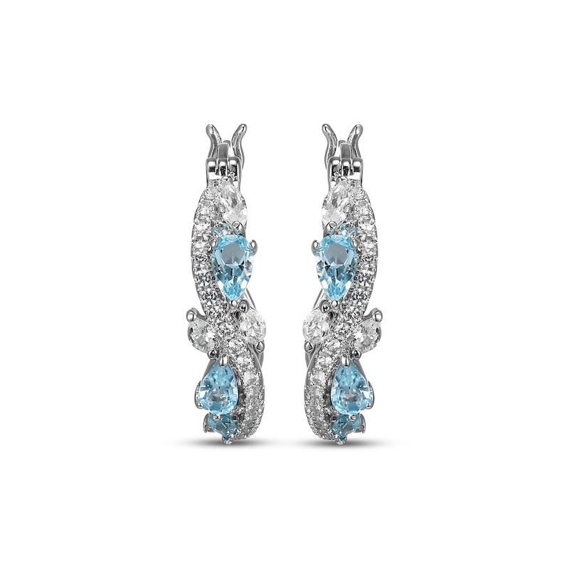 Main Image 2 of Multi-Shape Swiss Blue Topaz & White Lab-Created Sapphire Swirl Hoop Earrings Sterling Silver