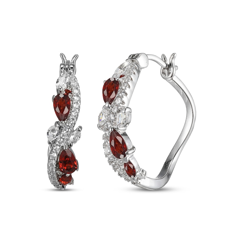 Multi-Shape Garnet & White Lab-Created Sapphire Swirl Hoop Earrings Sterling Silver