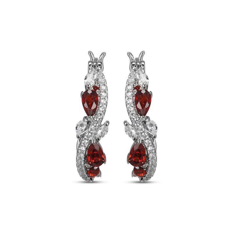 Main Image 2 of Multi-Shape Garnet & White Lab-Created Sapphire Swirl Hoop Earrings Sterling Silver