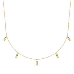 Baguette-Cut Peridot Dangle Station Necklace 10K Yellow Gold 18"