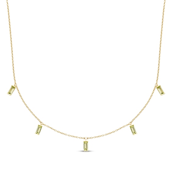 Baguette-Cut Peridot Dangle Station Necklace 10K Yellow Gold 18"