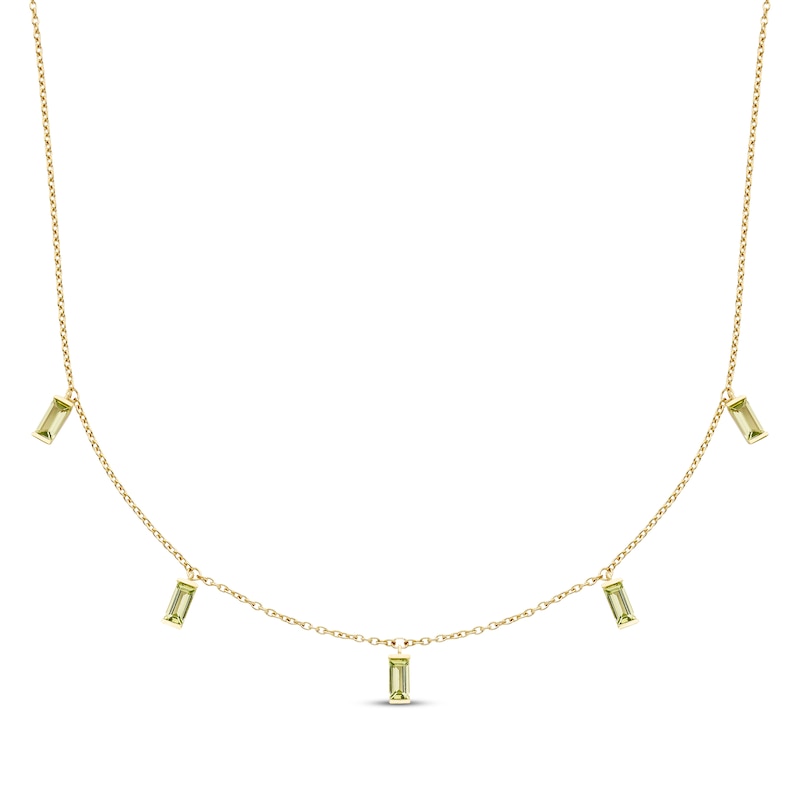 Main Image 1 of Baguette-Cut Peridot Dangle Station Necklace 10K Yellow Gold 18&quot;