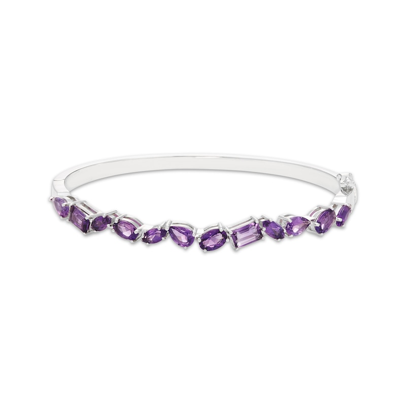 Octagon, Oval, Pear & Marquise-Cut Amethyst Bangle Bracelet Sterling Silver