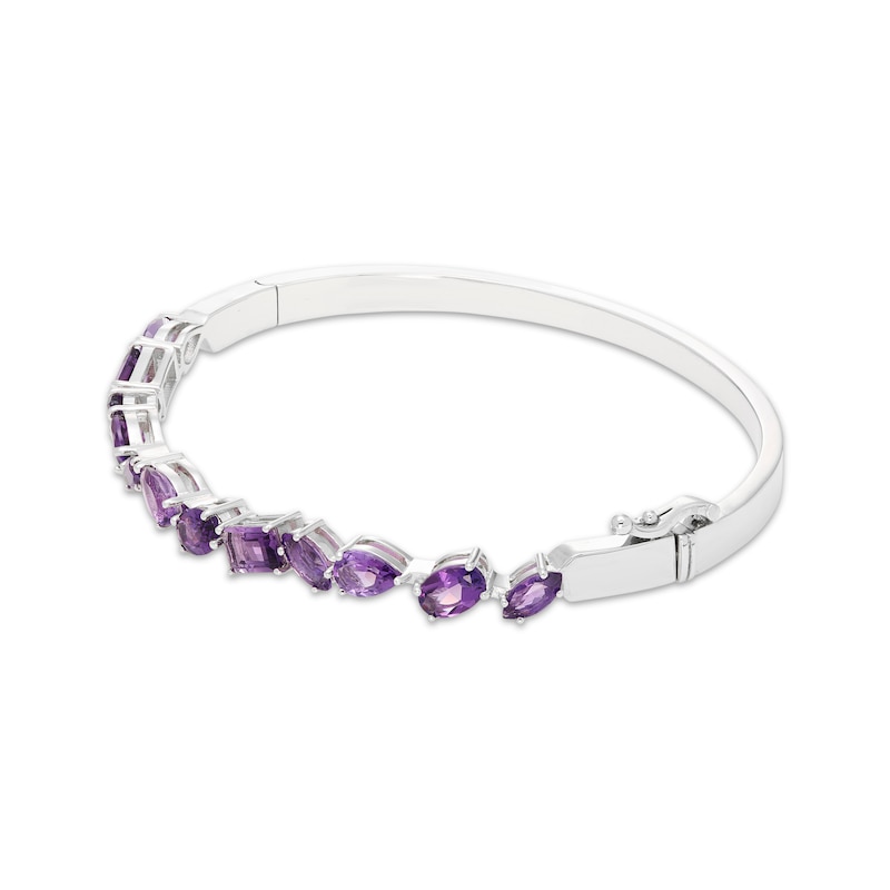 Octagon, Oval, Pear & Marquise-Cut Amethyst Bangle Bracelet Sterling Silver