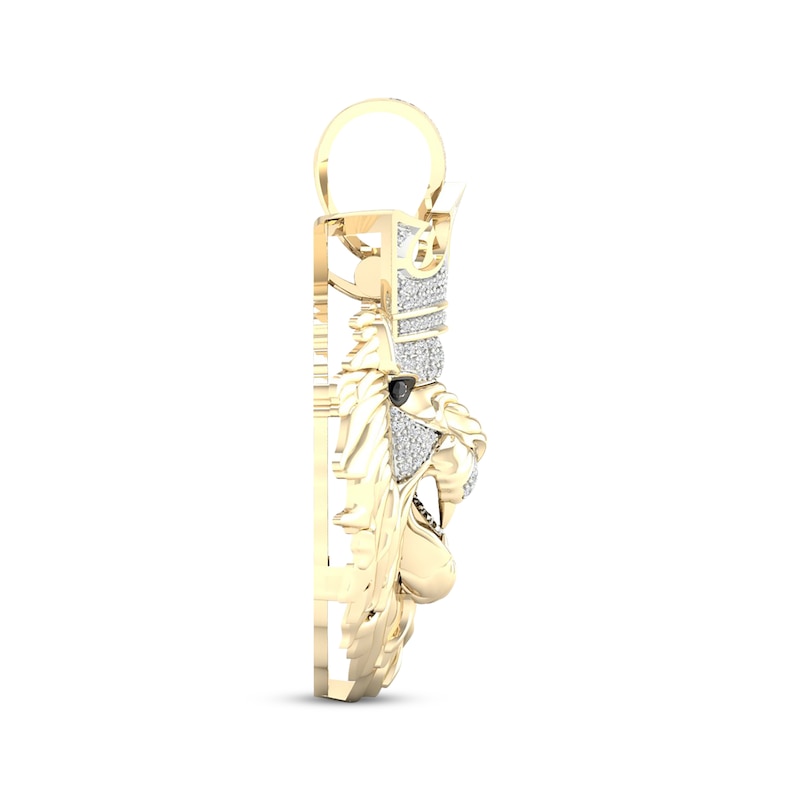 Main Image 2 of Men's Black & White Diamond Lion With Crown Pendant 1/2 ct tw 10K Yellow Gold