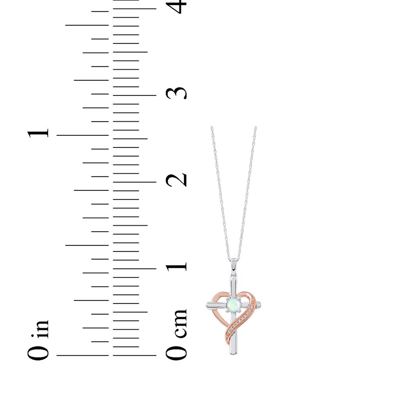 Opal & Diamond Accent Cross Necklace with Heart Sterling Silver & 10K