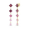 Thumbnail Image 1 of Square-Cut Rhodolite Garnet, Pink Sapphire & Pink Tourmaline Drop Earrings 10K Yellow Gold