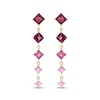 Thumbnail Image 2 of Square-Cut Rhodolite Garnet, Pink Sapphire & Pink Tourmaline Drop Earrings 10K Yellow Gold