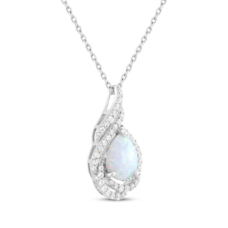 Main Image 2 of Pear-Shaped Lab-Created Opal & White Lab-Created Sapphire Teardrop Swirl Necklace Sterling Silver 18&quot;