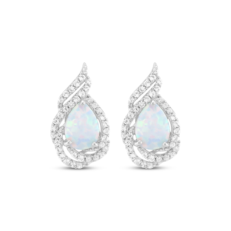 Main Image 2 of Pear-Shaped Lab-Created Opal & White Lab-Created Sapphire Teardrop Swirl Earrings Sterling Silver