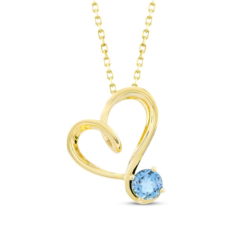 Main Image 1 of Swiss Blue Topaz Swirling Heart Necklace 10K Yellow Gold 18&quot;