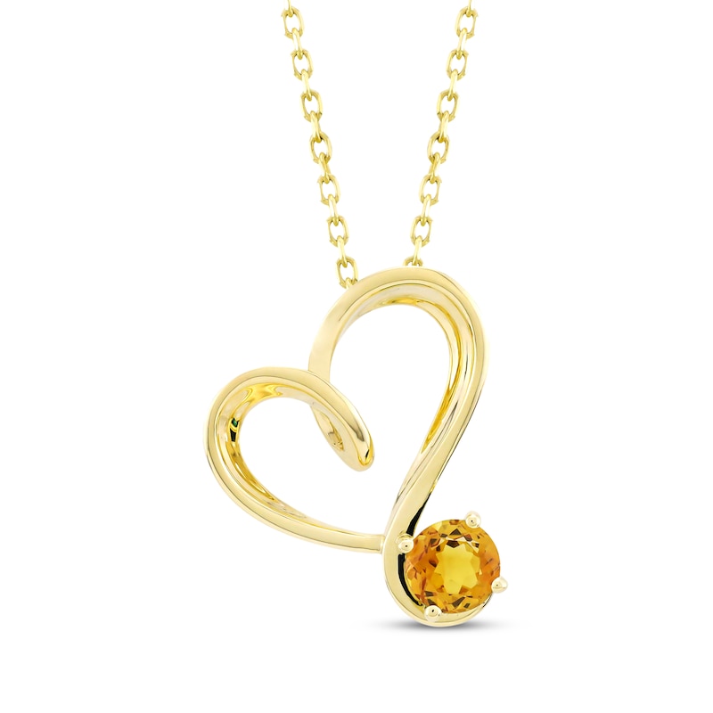 Citrine Swirling Heart Necklace 10K Yellow Gold 18"