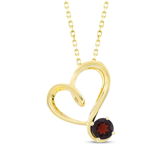Garnet Swirling Heart Necklace 10K Yellow Gold 18"