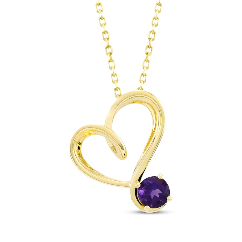Main Image 1 of Amethyst Swirling Heart Necklace 10K Yellow Gold 18&quot;
