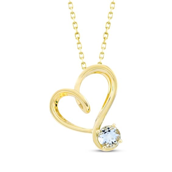 Aquamarine Swirling Heart Necklace 10K Yellow Gold 18"