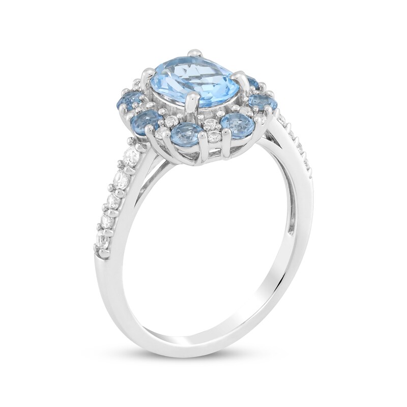 Main Image 2 of Oval-Cut Swiss Blue Topaz & White Lab-Created Sapphire Ring Sterling Silver
