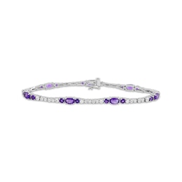 Oval & Round-Cut Amethyst & White Topaz Link Bracelet Sterling Silver 7.25"