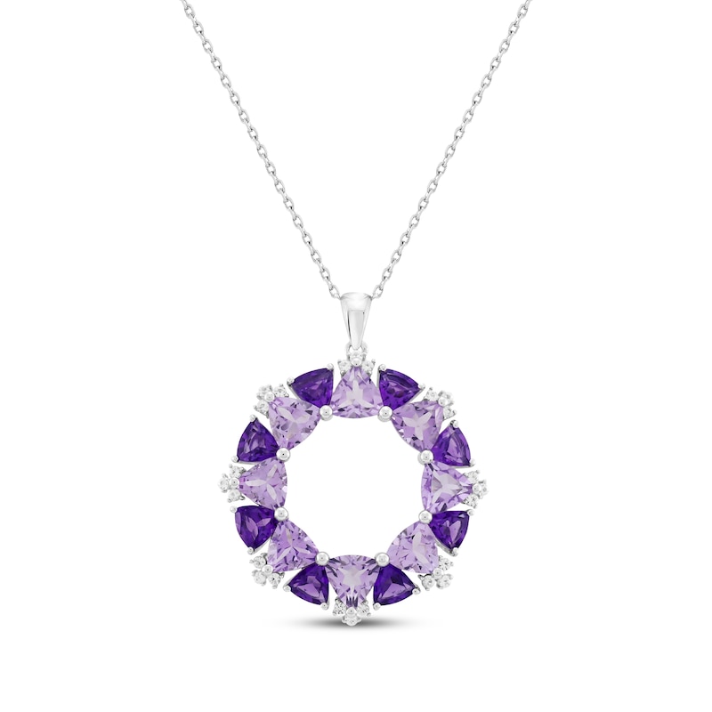 Main Image 1 of Trillion-Cut Amethyst & White Lab-Created Sapphire Circle Necklace Sterling Silver 18&quot;