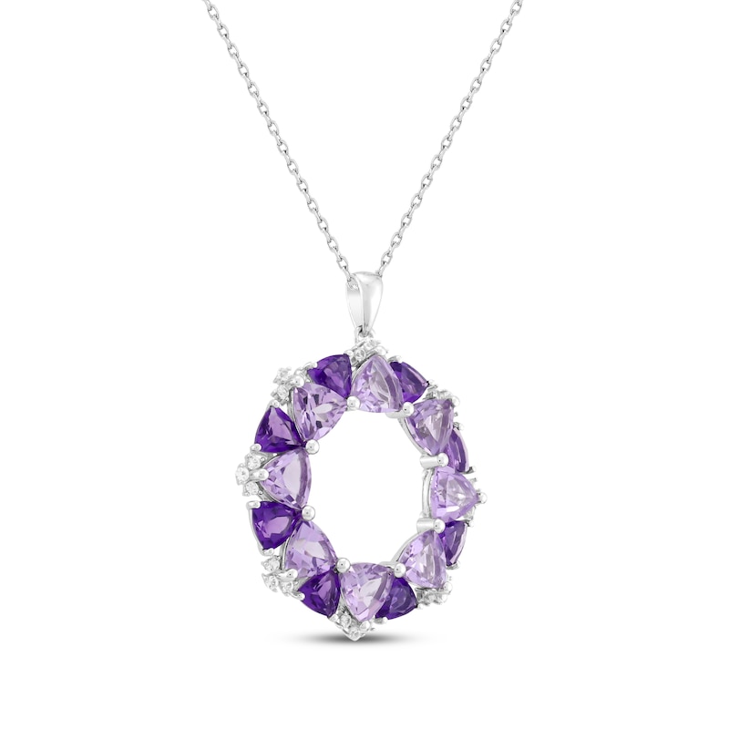 Main Image 2 of Trillion-Cut Amethyst & White Lab-Created Sapphire Circle Necklace Sterling Silver 18&quot;