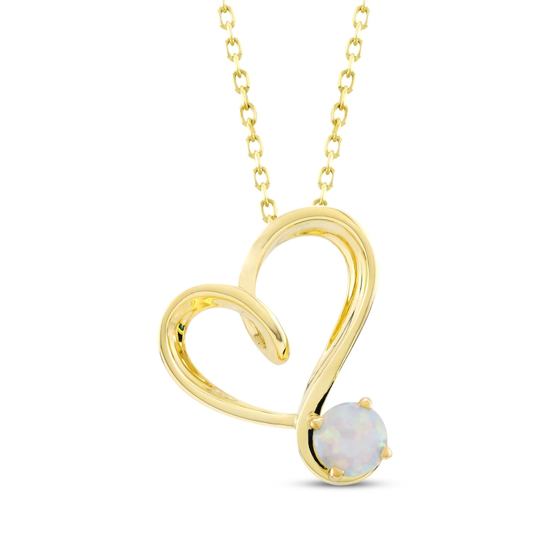 Main Image 1 of Lab-Created Opal Swirling Heart Necklace 10K Yellow Gold 18"