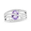 Thumbnail Image 1 of Oval-Cut Amethyst & White Lab-Created Sapphire Crossover Ring Sterling Silver
