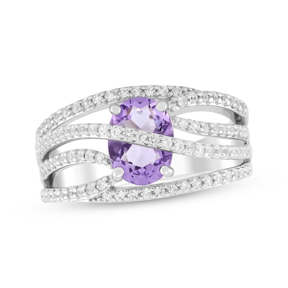 Oval-Cut Amethyst & White Lab-Created Sapphire Crossover Ring Sterling Silver