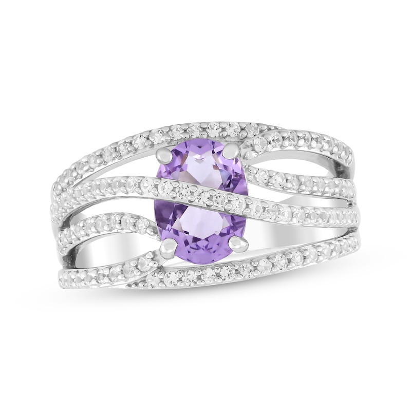 Main Image 1 of Oval-Cut Amethyst & White Lab-Created Sapphire Crossover Ring Sterling Silver