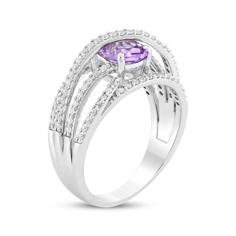 Main Image 2 of Oval-Cut Amethyst & White Lab-Created Sapphire Crossover Ring Sterling Silver