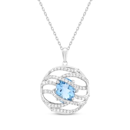 Oval-Cut Swiss Blue Topaz & White Lab-Created Sapphire Crossover Circle Necklace Sterling Silver 18"