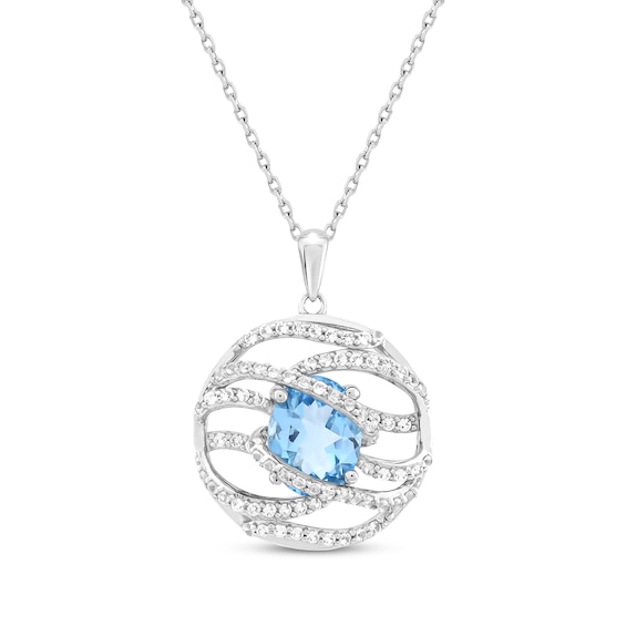 Oval-Cut Swiss Blue Topaz & White Lab-Created Sapphire Crossover Circle Necklace Sterling Silver 18"