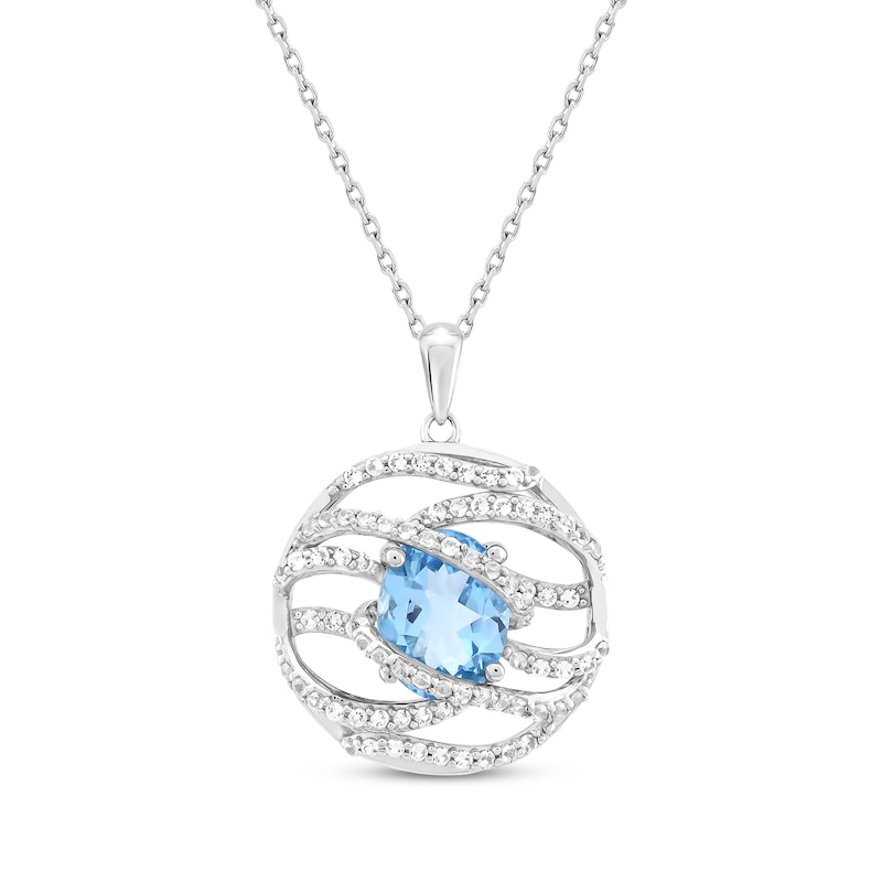 Main Image 1 of Oval-Cut Swiss Blue Topaz & White Lab-Created Sapphire Crossover Circle Necklace Sterling Silver 18&quot;