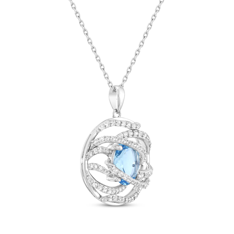 Main Image 2 of Oval-Cut Swiss Blue Topaz & White Lab-Created Sapphire Crossover Circle Necklace Sterling Silver 18&quot;