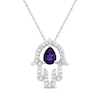 Thumbnail Image 1 of Pear-Shaped Amethyst & White Lab-Created Sapphire Hamsa Necklace Sterling Silver 18&quot;