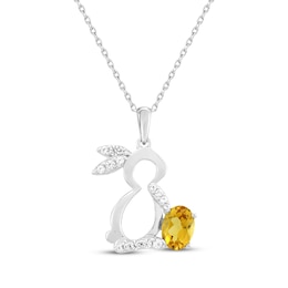Oval-Cut Citrine & White Lab-Created Sapphire Bunny Necklace Sterling Silver 18"