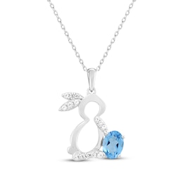 Oval-Cut Swiss Blue Topaz & White Lab-Created Sapphire Bunny Necklace Sterling Silver 18"