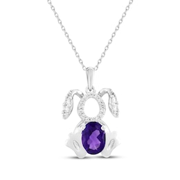 Oval-Cut Amethyst & White Lab-Created Sapphire Bunny Necklace Sterling Silver 18"