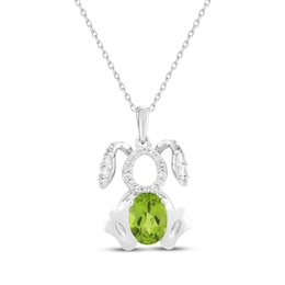 Oval-Cut Peridot & White Lab-Created Sapphire Bunny Necklace Sterling Silver 18"