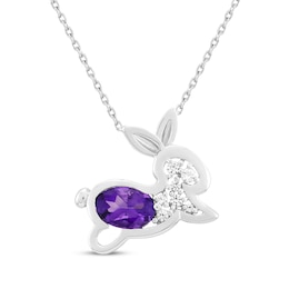 Oval-Cut Amethyst & White Lab-Created Sapphire Bunny Necklace Sterling Silver 18"