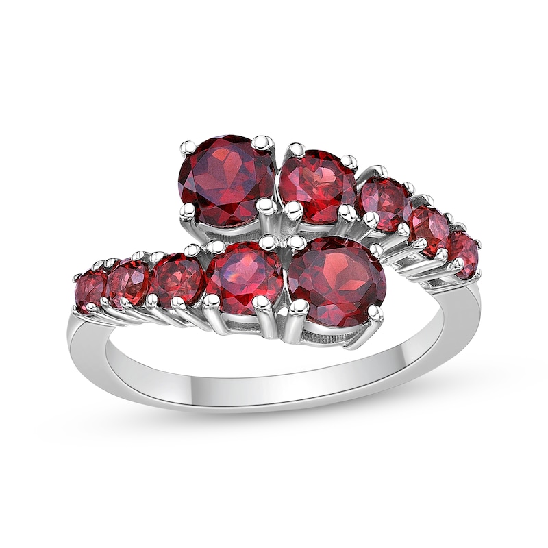 Main Image 1 of Garnet Graduated Bypass Ring Sterling Silver