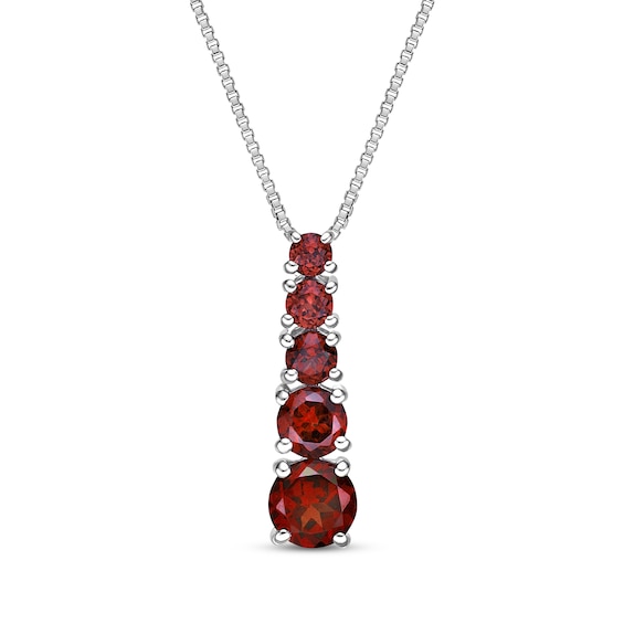 Garnet Graduated Vertical Necklace Sterling Silver 18"