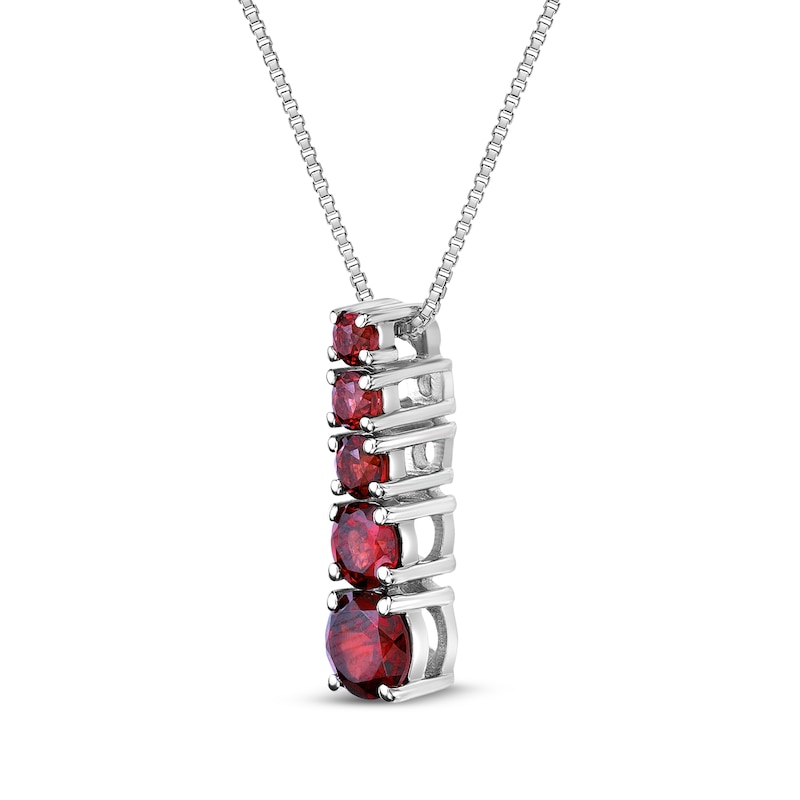 Main Image 2 of Garnet Graduated Vertical Necklace Sterling Silver 18"