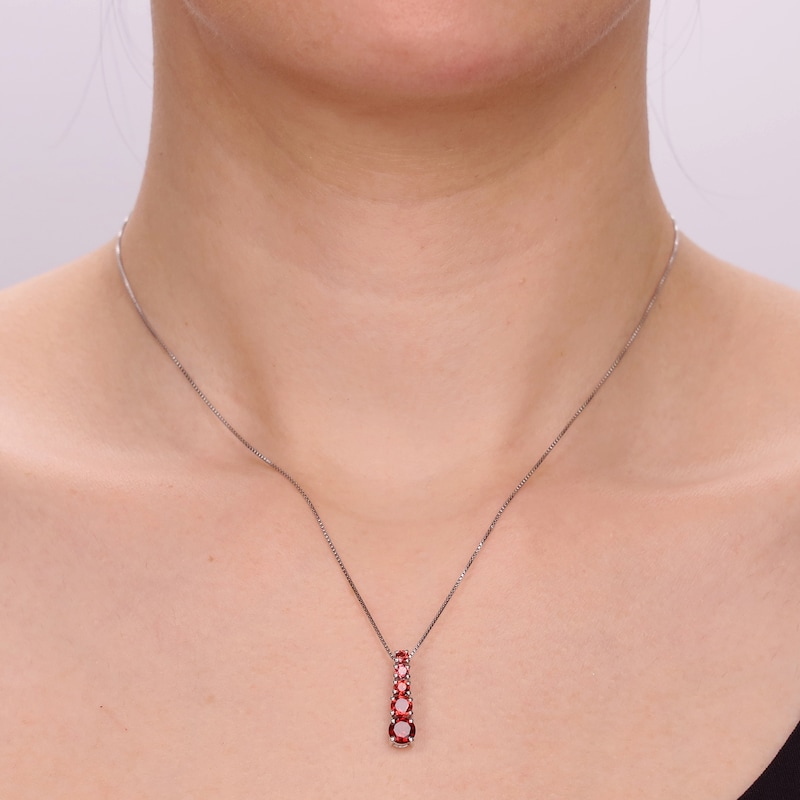 Main Image 4 of Garnet Graduated Vertical Necklace Sterling Silver 18"