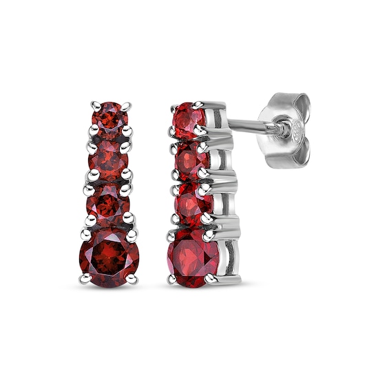 Garnet Graduated Drop Earrings Sterling Silver