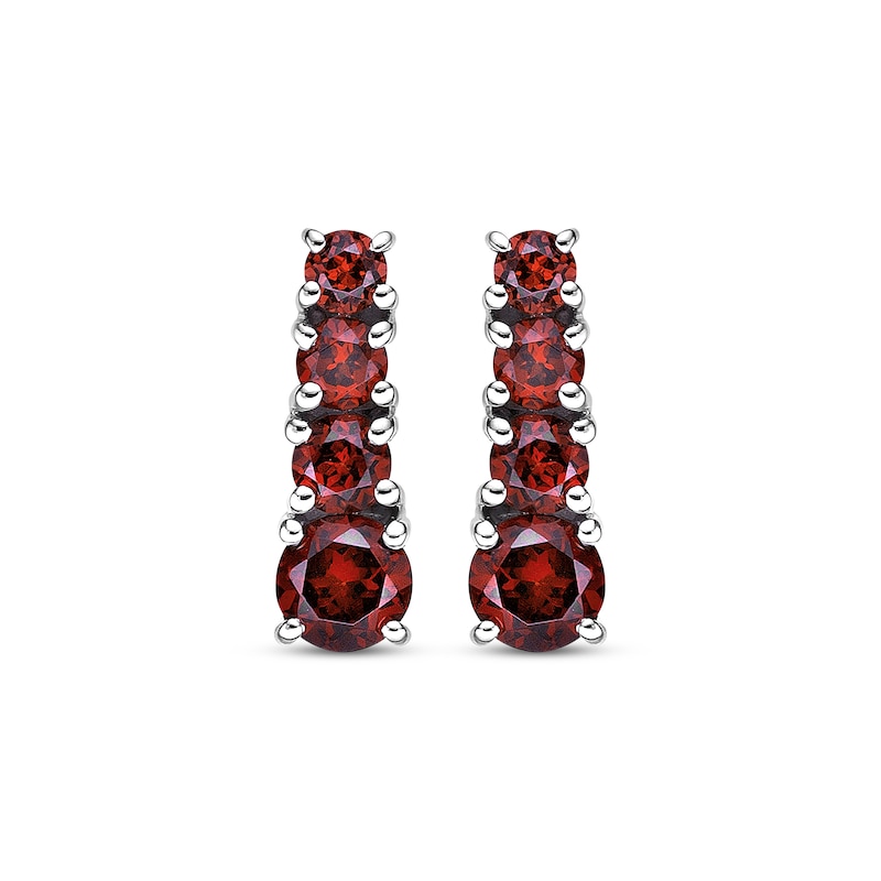 Main Image 2 of Garnet Graduated Drop Earrings Sterling Silver