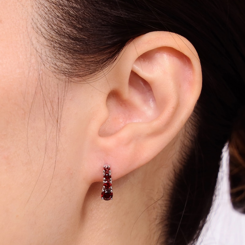Main Image 4 of Garnet Graduated Drop Earrings Sterling Silver