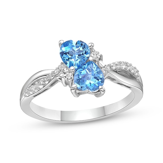 Heart-Shaped Swiss Blue Topaz & White Lab-Created Sapphire Ring Sterling Silver