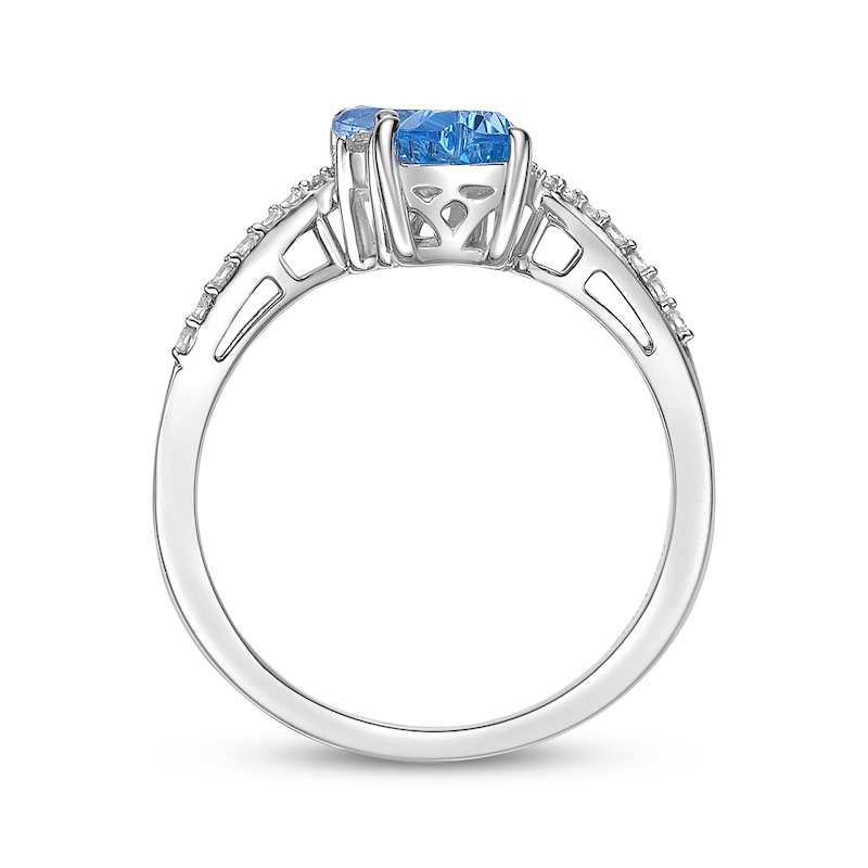 Main Image 3 of Heart-Shaped Swiss Blue Topaz & White Lab-Created Sapphire Ring Sterling Silver