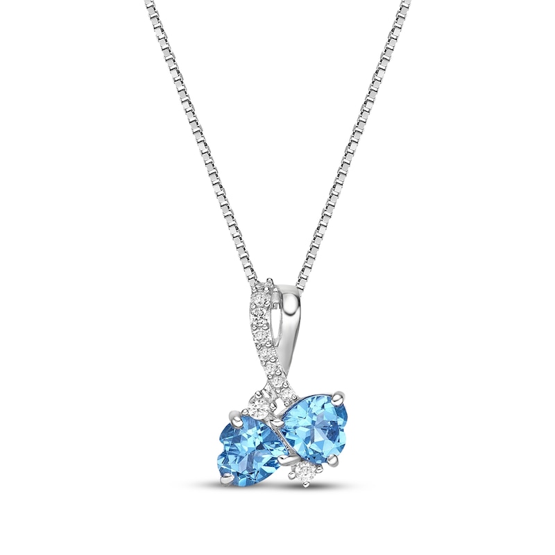 Main Image 1 of Heart-Shaped Swiss Blue Topaz & White Lab-Created Sapphire Necklace Sterling Silver 18"