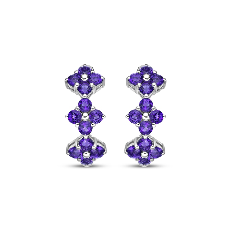 Main Image 2 of Amethyst Flower Hoop Earrings Sterling Silver
